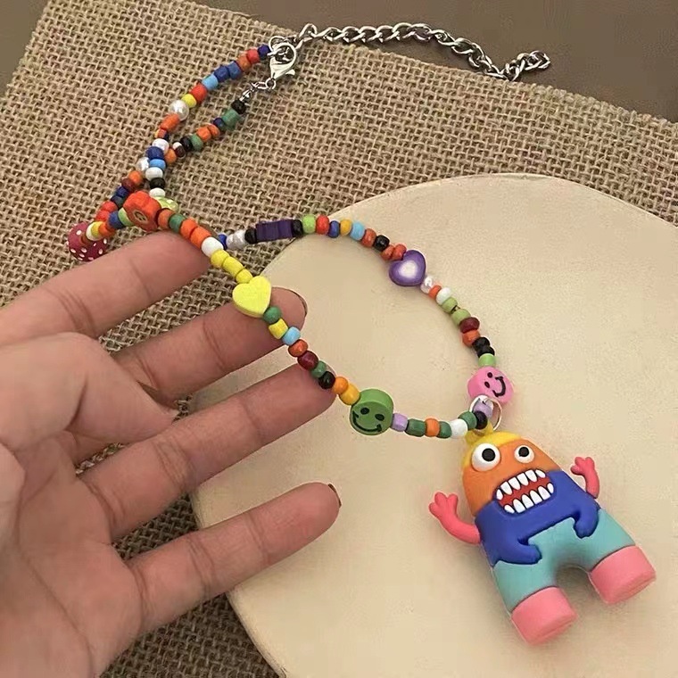 Kalung Rantai Dengan Liontin Kartun Monster Gaya Harajuku Hip Hop