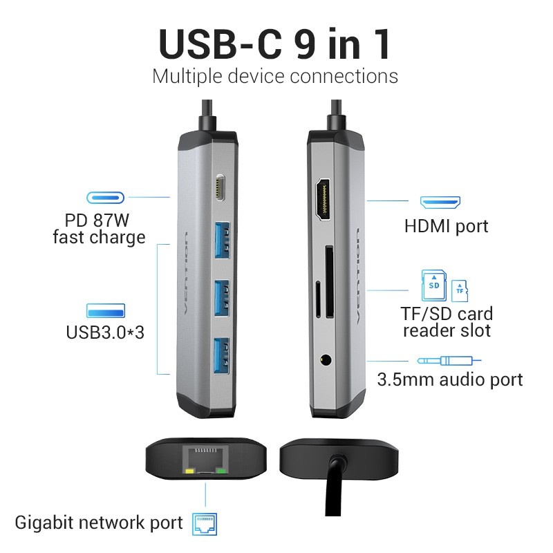 Vention USB Type C Hub 9 in 1 Adapter Splitter Docking Station USB-C USB 3.0