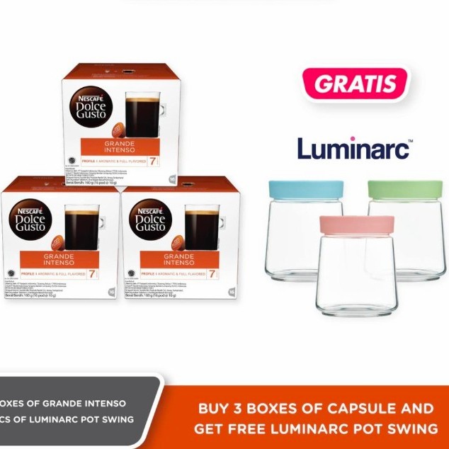 

Kopi - Nescafe Dolce Gusto Grande Intenso 3 Box + Luminarc Pot Swing Free