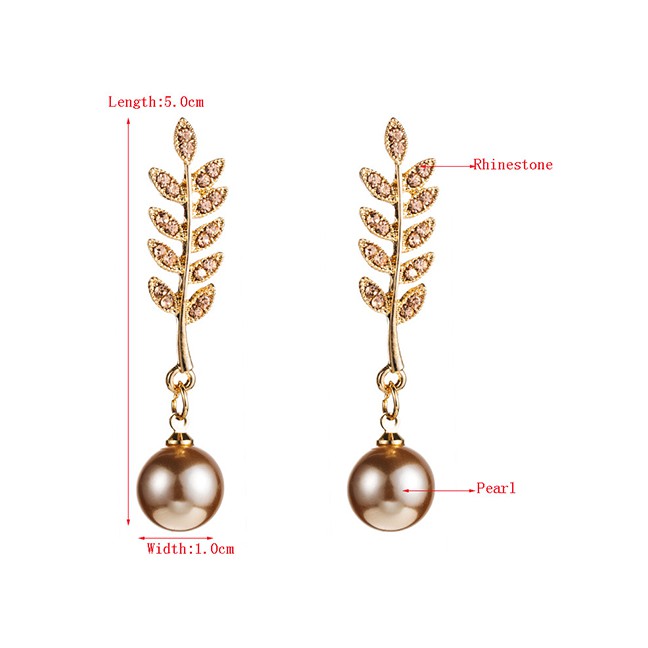 LRC Anting Tusuk Fashion S925 Silver Needle Alloy Ear Leaves Artificial pearl Tassel Earrings D43952