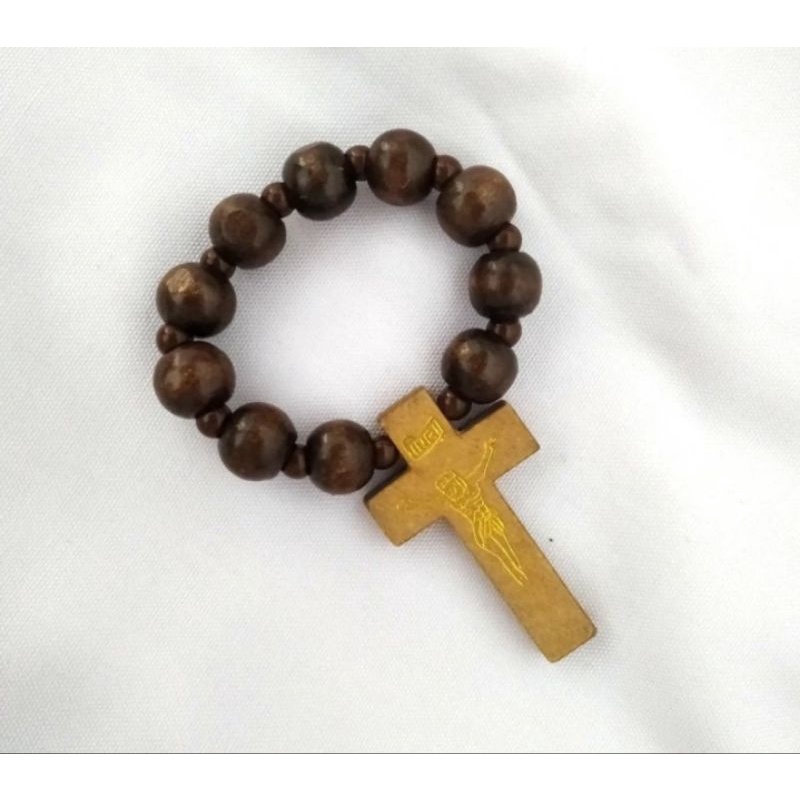 Rosario Jari Kayu Coklat Besar 10 mm