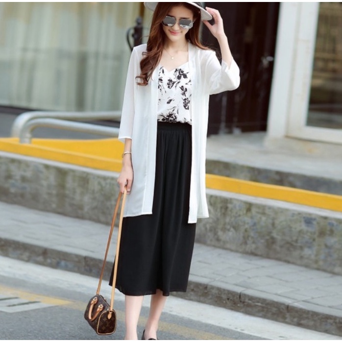 【Blossom】Korean Solid Elastic Waist Wide Leg Pants 7270