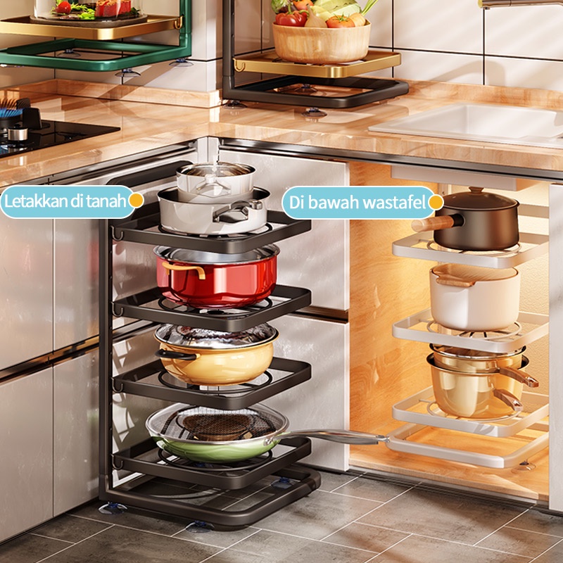 Rak Panci Wastafel Dapur Di Bawah Rak Rak Pot Rak Panci Susun Rak Bawah Wastafel Rak Dapur Stainless Steel (3/4/5 Tingkat)