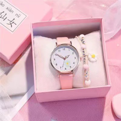 Jam Tangan Wanita Quartz Analog Fashion Gaya Korea Motif Bunga Daisy Import-41-9 Pink