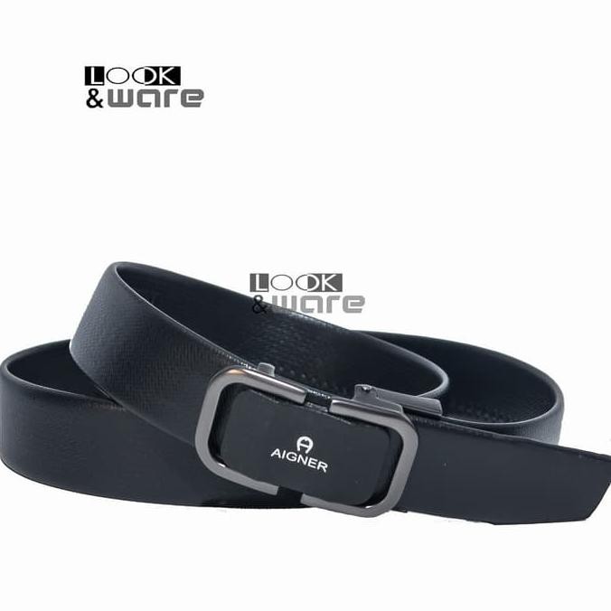 Ikat Pinggang Kulit Pria Rag017 - Sabuk Gesper Import Aigner Black Q7072