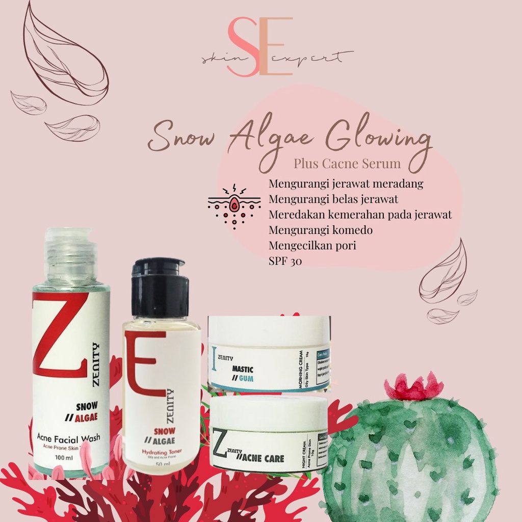 Paket Glowing Jerawat Zenity Skinexpert.id Acne Snow Algae Cream Wajah Glowing Bekas Jerawat  Acne Skin Prone Ampuh BPOM-2