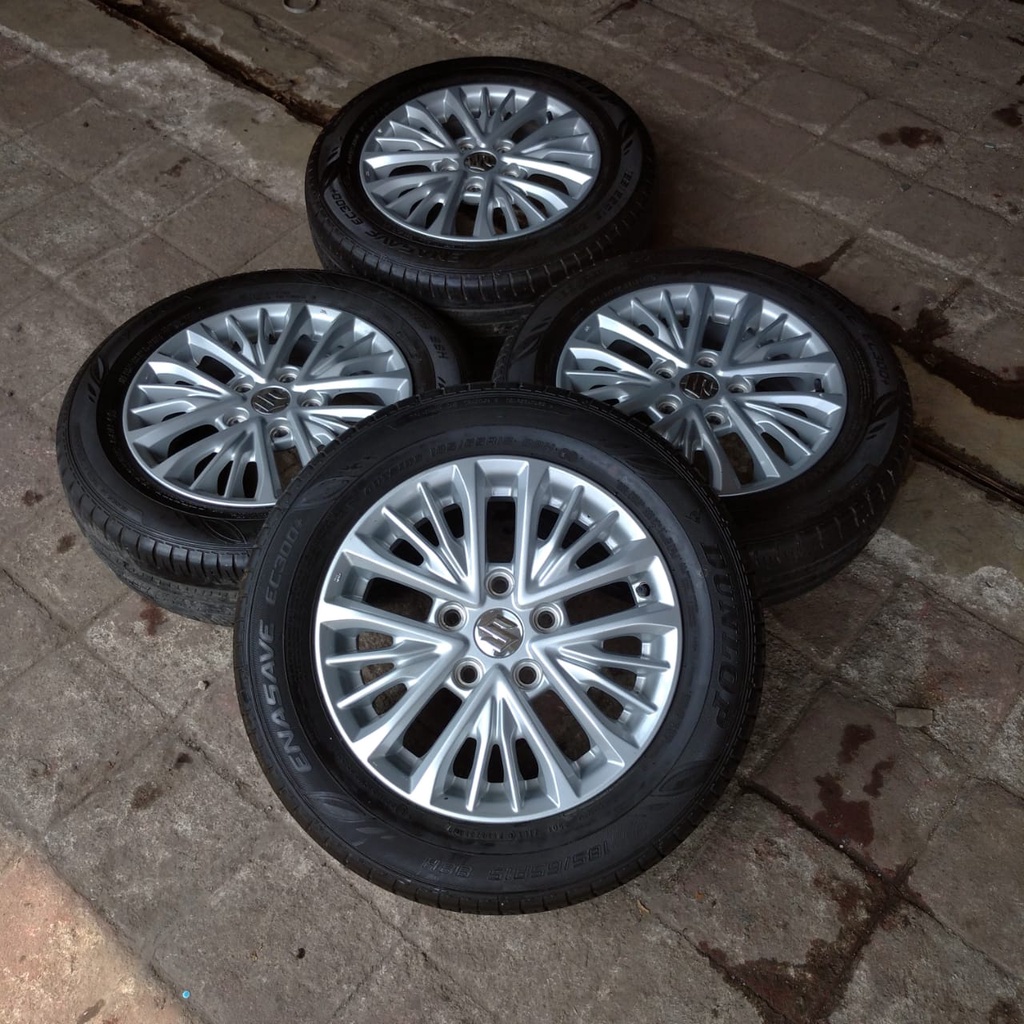 VELG SEKEN ORIGINAL COPOTAN MOBIL ERTIGA RING 15 + BAN BEKAS 185 65 R15 BISA UNTUK ERTIGA BALENO XL7