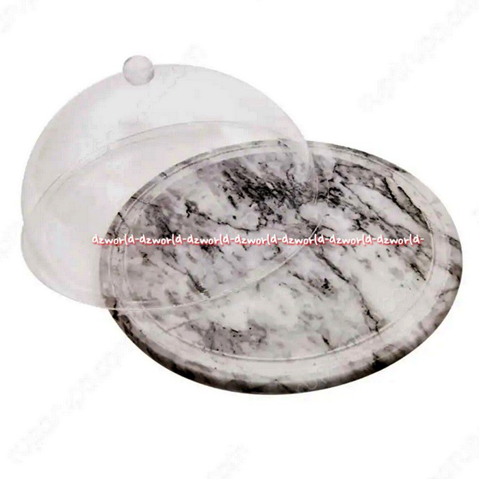 Krishome Marble Plate With Dome Acrylic 25cm Piring Marbel Dengan Tutup Plastik Piring Saji