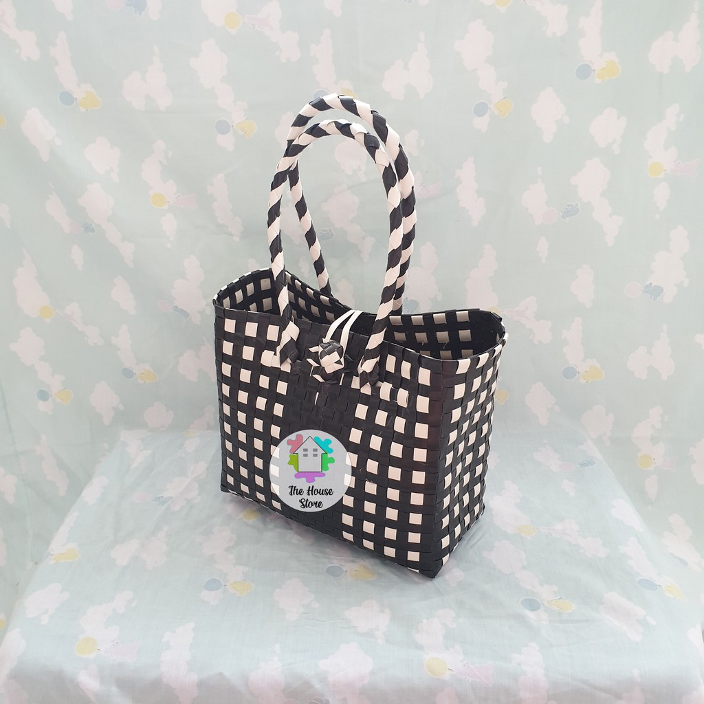 TAS / KERANJANG BELANJA PASAR ANYAMAN PLASTIK / HANDBAG UKURAN KECIL MONOCHROME