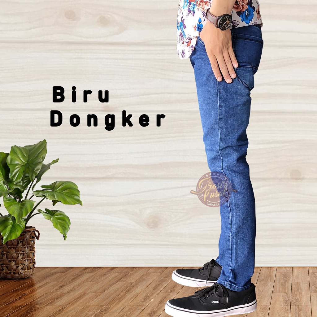 Celana Jeans Pensil Skinny Pria Braga Biru Dongker Premium Halus 27 - 38