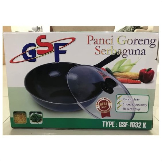 GROSIR! Panci Wajan Goreng Serbaguna Lapisan Teflon Tutup Kaca GSF 1032 K 1032K Original Premium