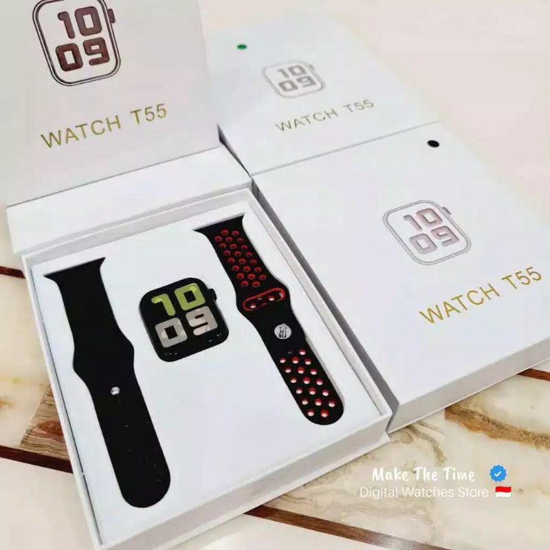 (Terima Cod)Jam Tangan Wanita Smartwatch T55 Call Jam Olaraga Strao Rubber Bluetooth(Dkirm Jakarta)