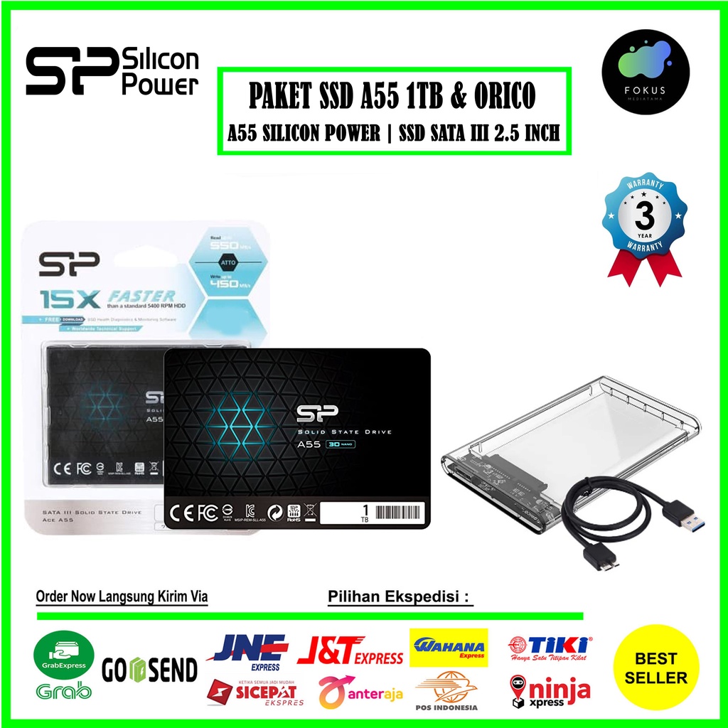 PAKET SSD DAN Case Orico 2139U3 Silicon Power ACE A55 1TB SATA III 2.5&quot; 3D TLC