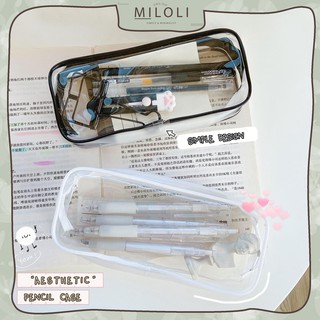 [MILOLI] Transparan Pencil Case Simple Minimalist Black White Aesthetic - F0099