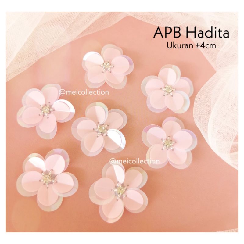 payet bunga 3D permata rangkai APB Hadita pink doff clear