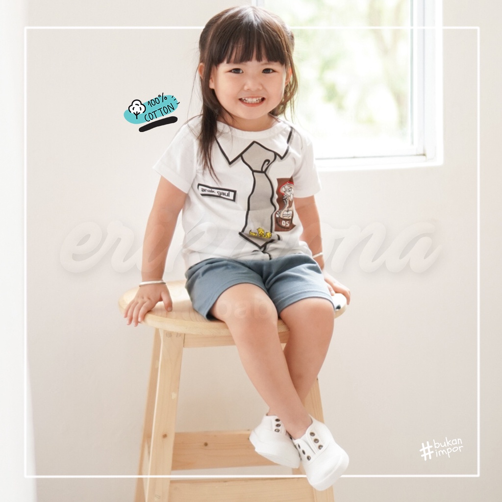 Ermon Baby - Setelan Anak Laki Laki Perempuan Baju Anak Cowok Cewek Lucu Karakter Seragam SMA + Celana Usia 1 - 3 Tahun