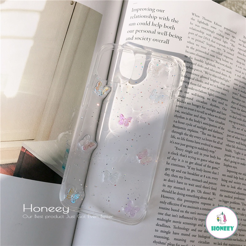 Soft Case TPU Motif Kupu-Kupu 3D Glitter Sequin Bumper Anti Slip Untuk IPhone 14 13 12 11 Pro Max X XS XR 8 7 Plus