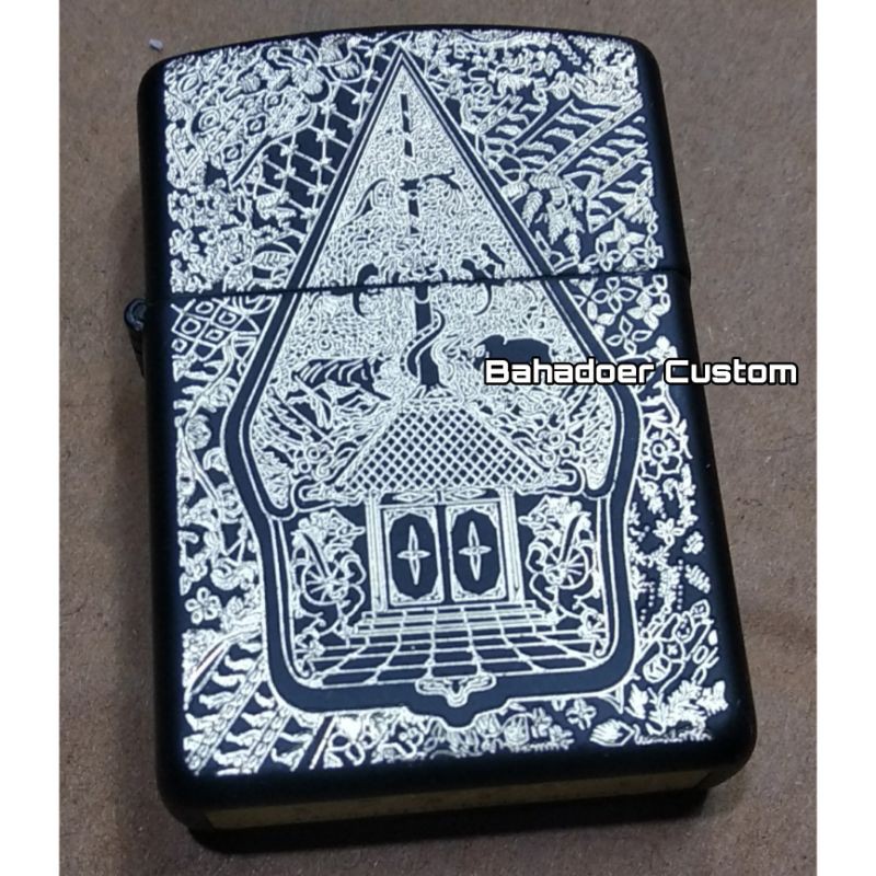 KOREK API ZIPPO CUSTOM GRAFIR UKIR WAYANG BLACK MATTE PREMIUM QUALITY