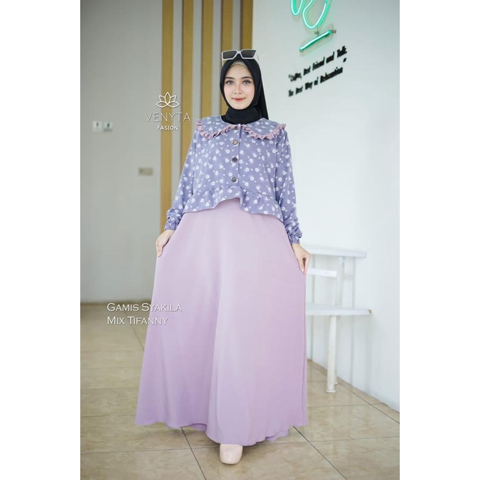 Gamis kimmy mazwa original venyta  kotak kotak bunga  motif dress syari busana muslim baju wanita maxidress lebaran terbaru shakila abstrak motif shabby busui jumbo