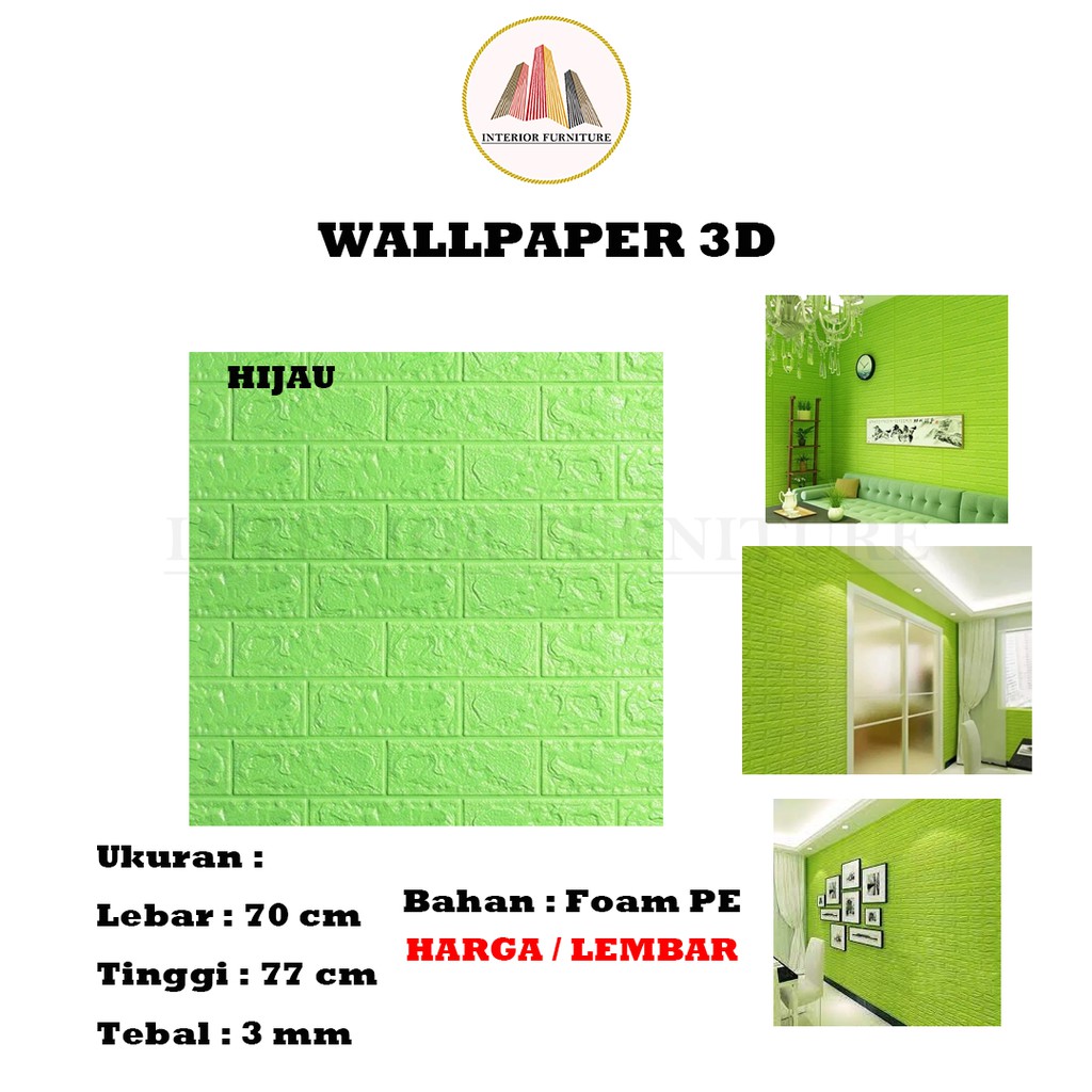 Wallpaper Dinding 3D Motif Bata Wood Foam Dekorasi Kamar Dekorasi Ruang Tamu murah 70x77cm-Hijau Tua