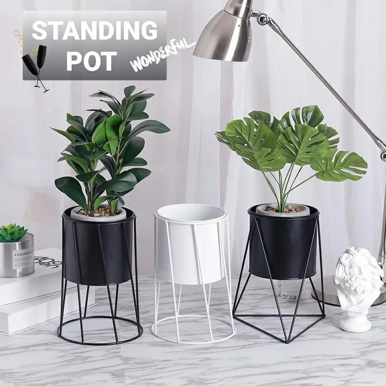 TBI Standing Pot Vase Pot Rak Bunga Hitam Putih Berdiri Flower Stand Pot