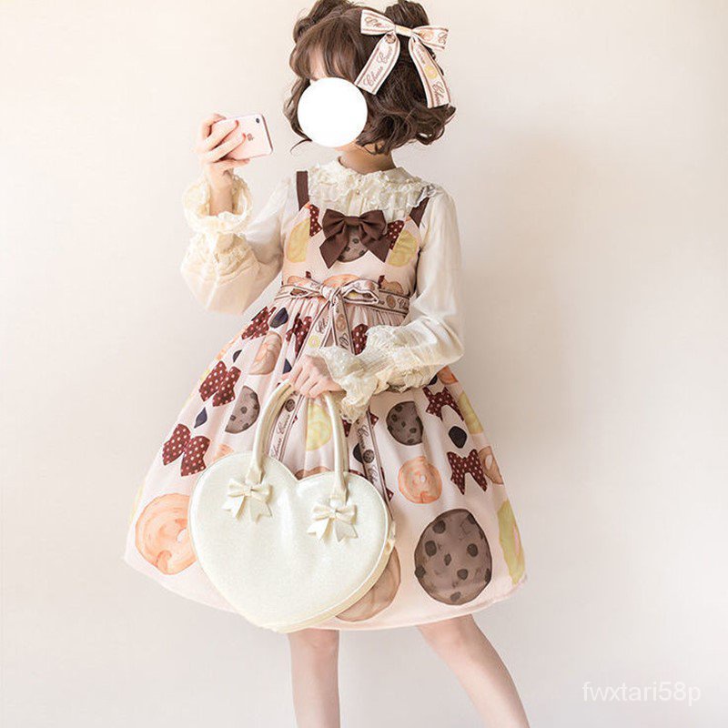 Mori palace sweet princess lolita strap dress vintage  high waist printing victorian dress kawaii gi