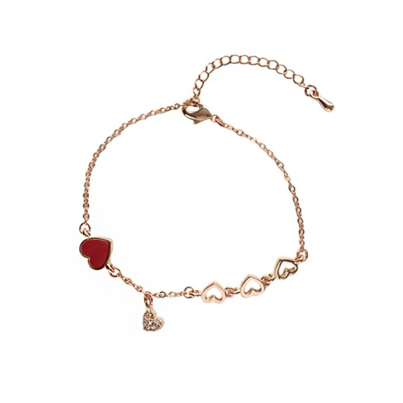 Fashion retro red love girl hollow diamond temperament rose gold bracelet 210807