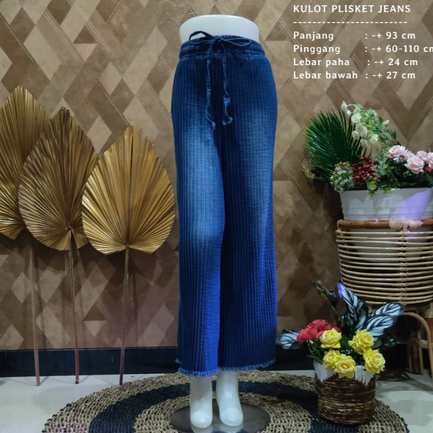 Jual CELANA KULOT PLISKET JEANS ( NAVY & BIRU ) Indonesia|Shopee Indonesia