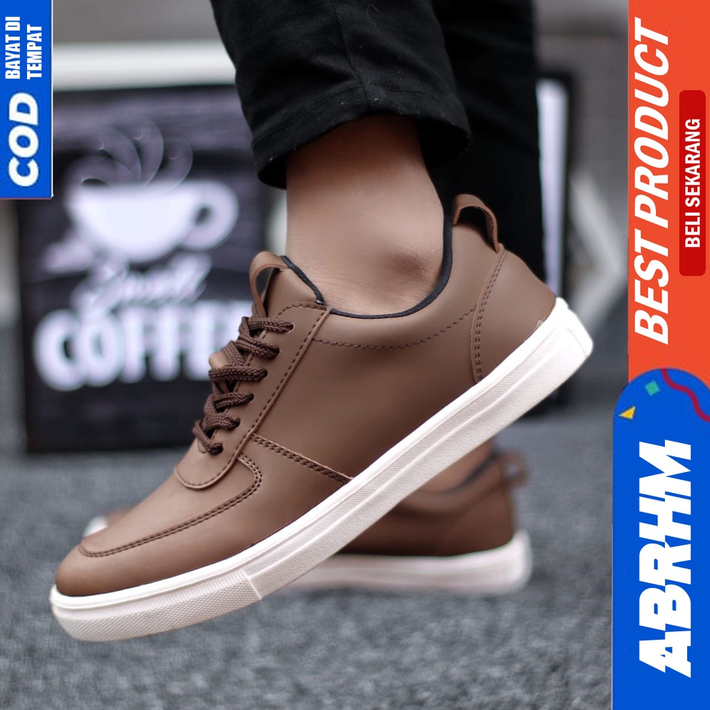 Abrhm Regan - Sepatu Formal Casual Pria Tali Kulit Pu Kerja Hitam