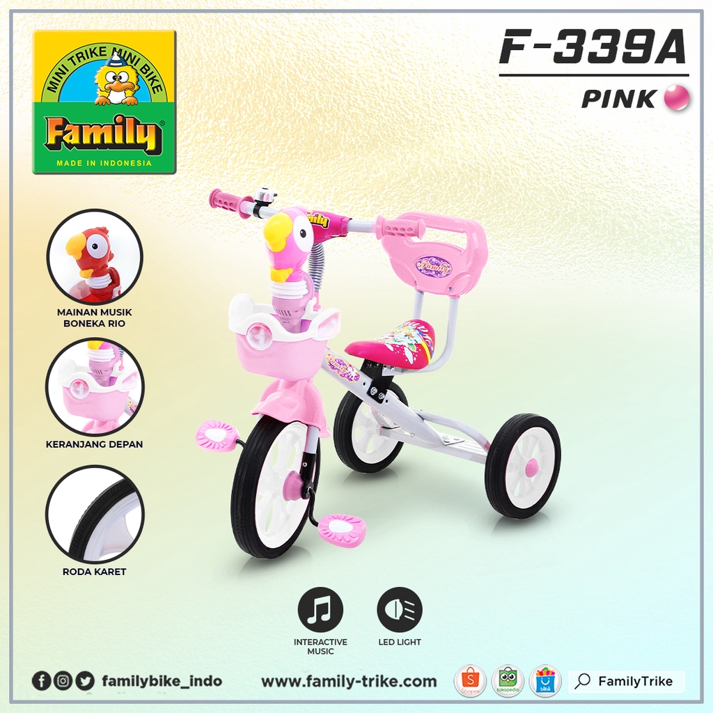 Family F339A Sepeda Roda Tiga Anak Boneka Rio IC Music 1-3 Tahun Ban Karet BMX Baby Tricycle