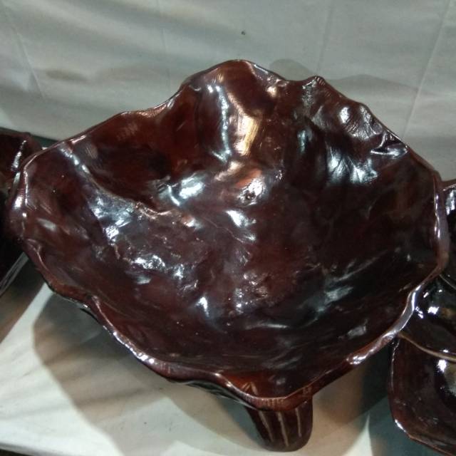 TEMPAT BUAH BENTUK MANGKOK UKIR BUNGA BAHAN AKAR KAYU JATI 27x25x22 cm - DEKORASI RUMAH MURAH