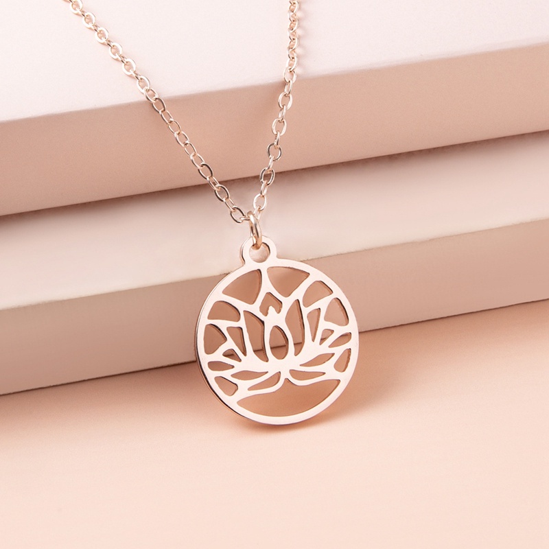 Fancyqube Kalung 925 Sterling Silver Desain Bunga Teratai Hollow Gaya Budha Untuk Wanita