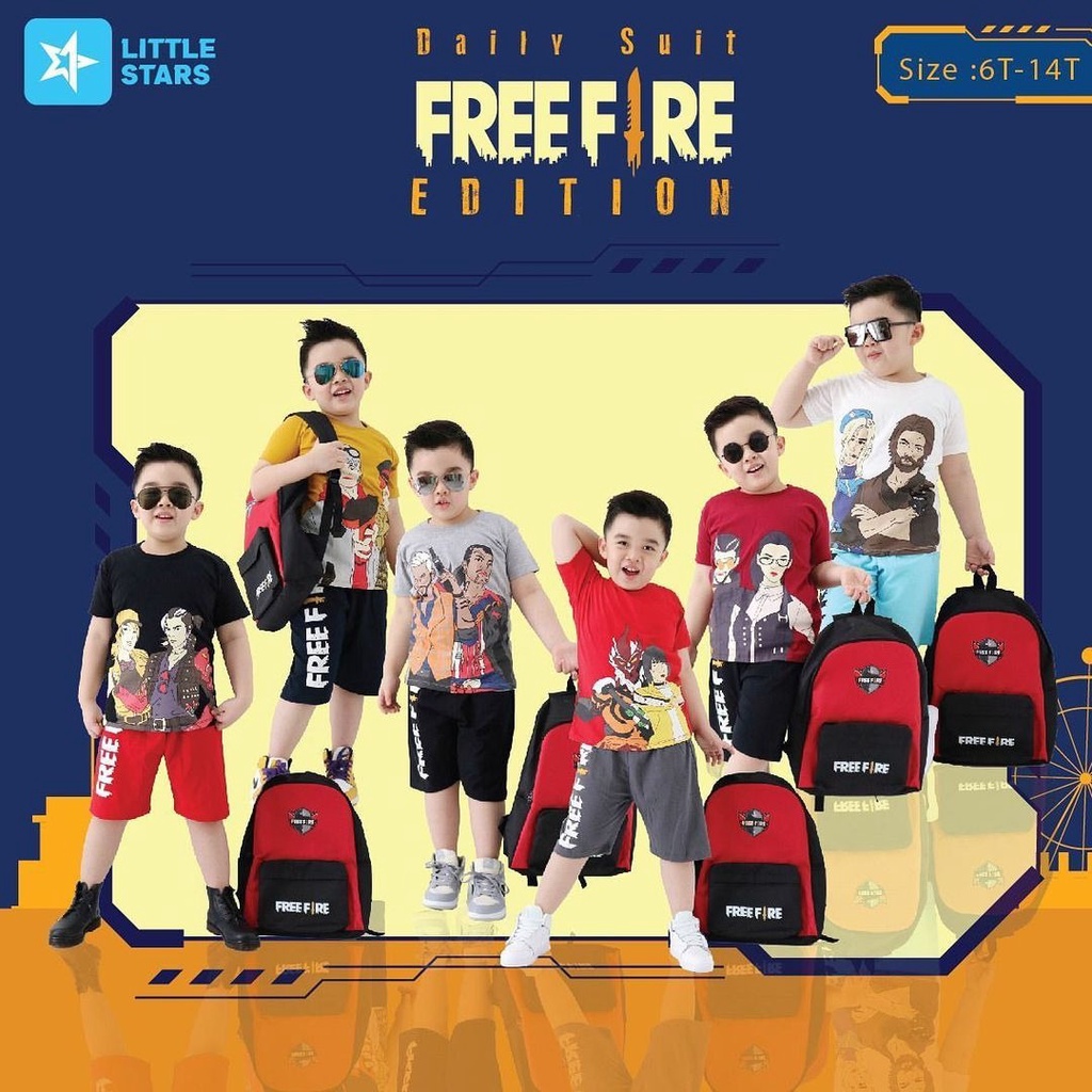 SETELAN ANAK FREE FIRE BONUS TAS 6-12 TAHUN