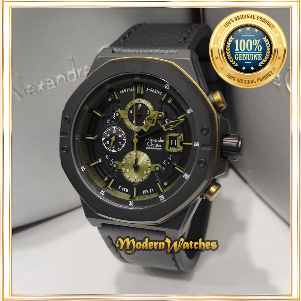 Jam Tangan Alexandre Christie Pria Terbaru AC 6597 / 6600 Black Red Hitam Merah Sporty Tali Kulit Al