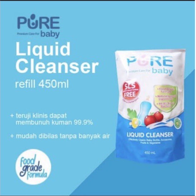 Pure Baby Liquid Cleanser 200ml 450ml Refill - Pure Sabun Cuci Botol Bayi, Buah, Sayur dan Perlengkapan Bayi Traveling Size