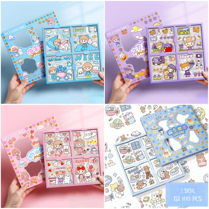 1 pack isi 100 Lembar Pcs Stiker Box Merk SENMU SEN MU Momo Stiker Set korea