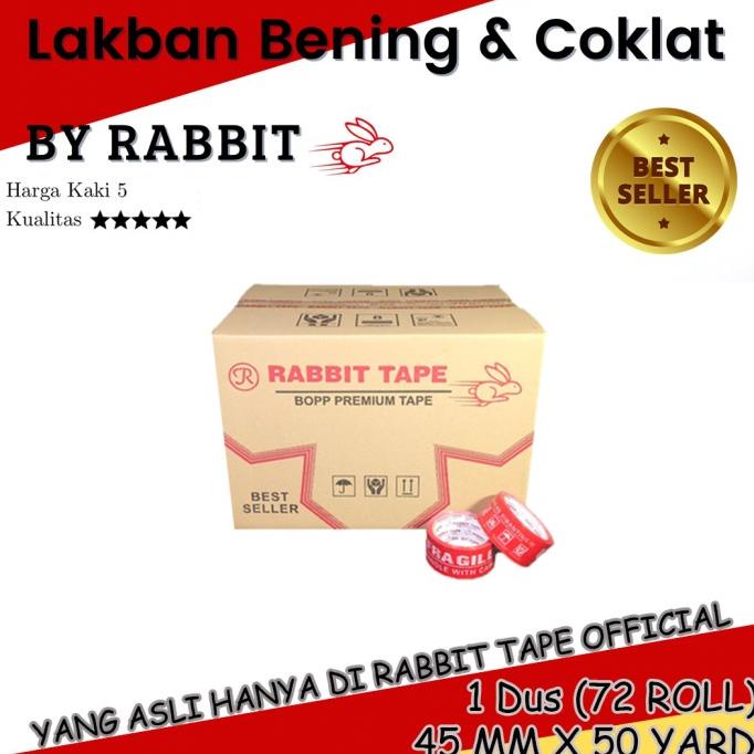 

(1 Dus) Lakban Merah / Putih Fragile RABBIT TAPE 2 inch x 50 Yard
