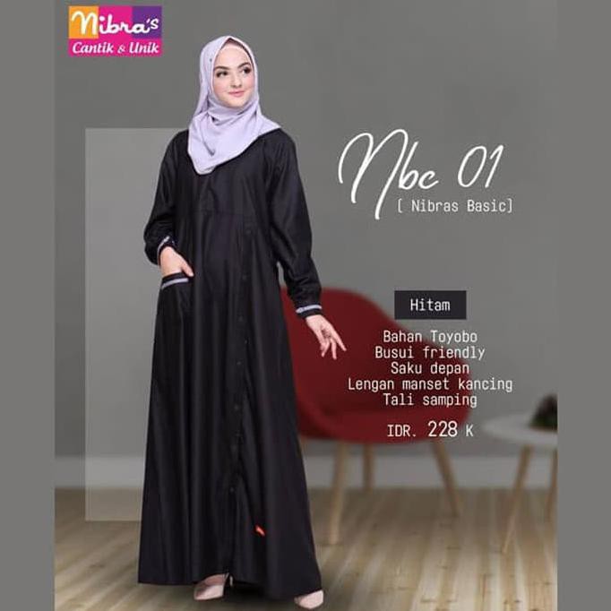 Gamis Katun Nibras Murah Nbc 01 Hitam B11 Cuci Gudang