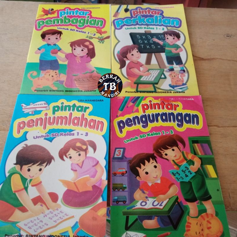 BUKU PAKET ISI 4 BUKU PINTAR  BERHITUNG PENJUMLAHAN PENGURANGAN PEMBAGIAN PERKALIAN, 15×25Cm