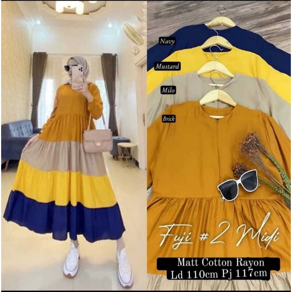 FUJI MIDI DRESS SIZE JUMBO BAHAN KATUN RAYON MIDI DRESS TERBARU