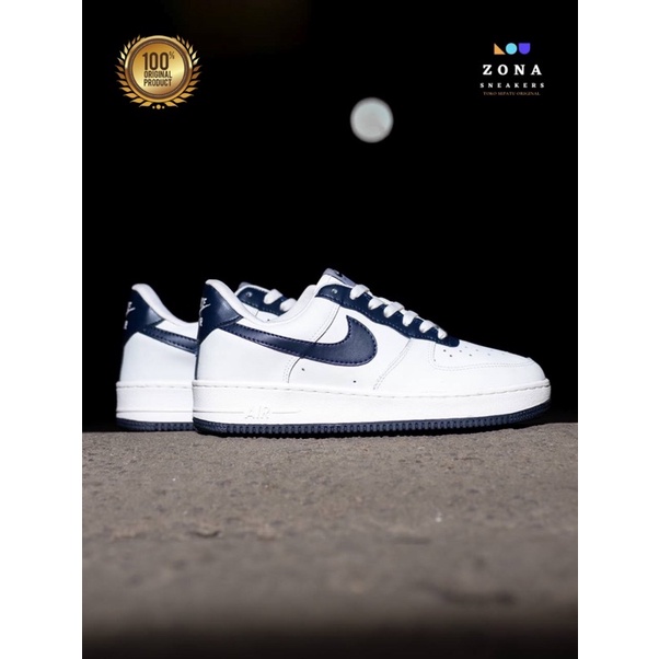 NIKE AIR FORCE 1 WHITE NAVY SOLE NAVY || SEPATU NIKE 100% ORIGINAL