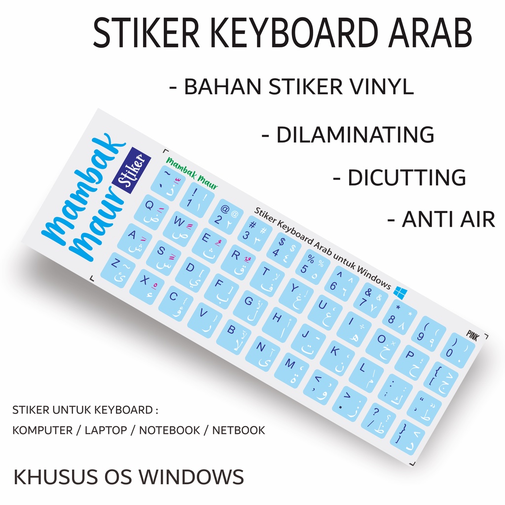 STIKER KEYBOARD ARAB WARNA BAHAN VINYL SUDAH DICUTTING DAN DILAMINATING - WARNA BIRU MUDA