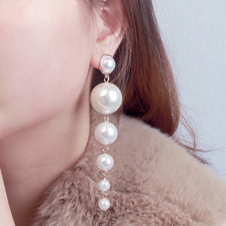 Eropa dan Amerika personalized sederhana pearl anting-anting panjang wanita Korea all-match fashionm