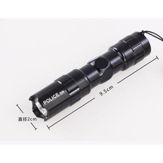 Senter Mini Polisi SWAT LED Flashlight Anti Air 3W - Senter Penerangan Jarak Jauh