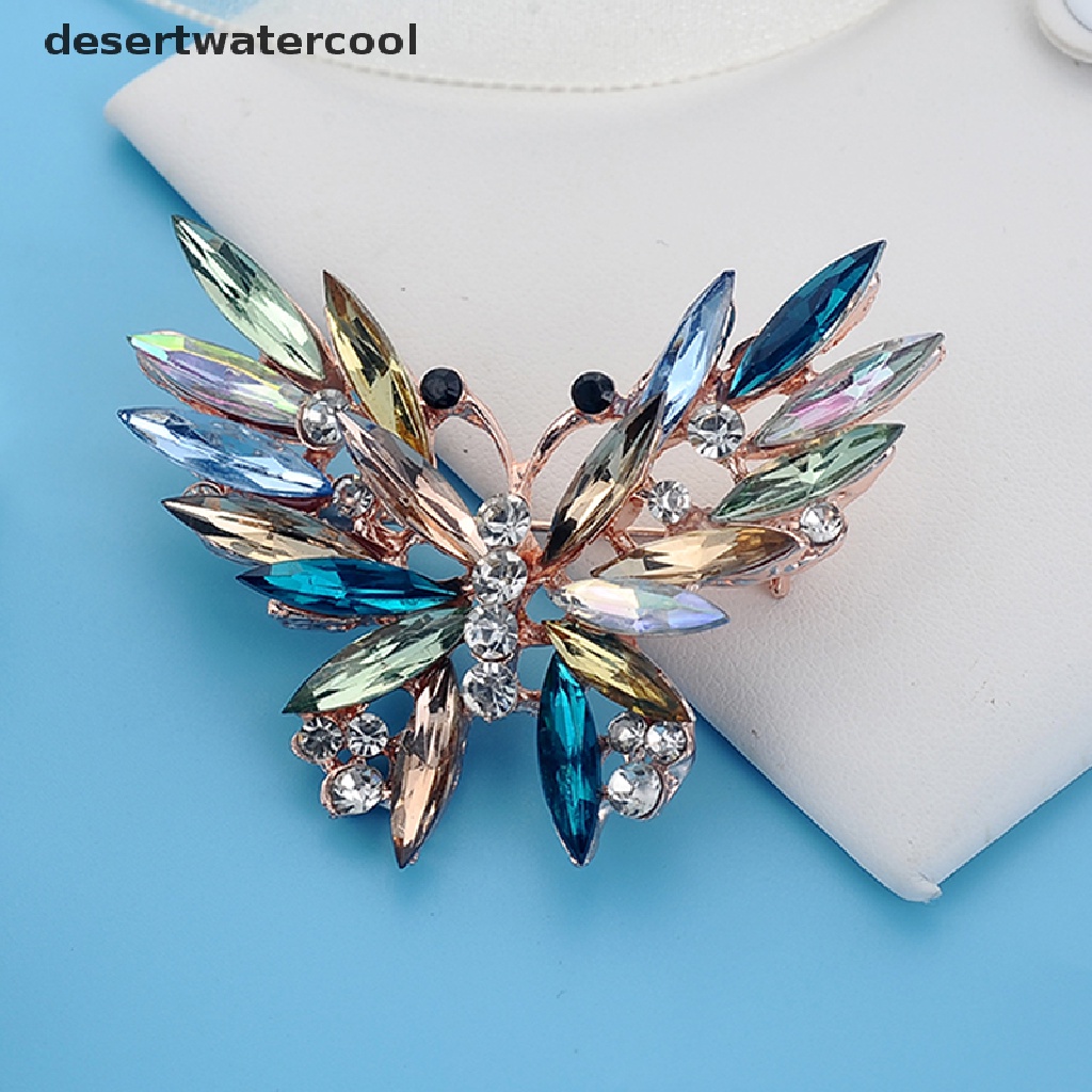 Bros Pin Enamel Bentuk Hewan Butterfly Aksen Kristal Warna-Warni Untuk Wanita