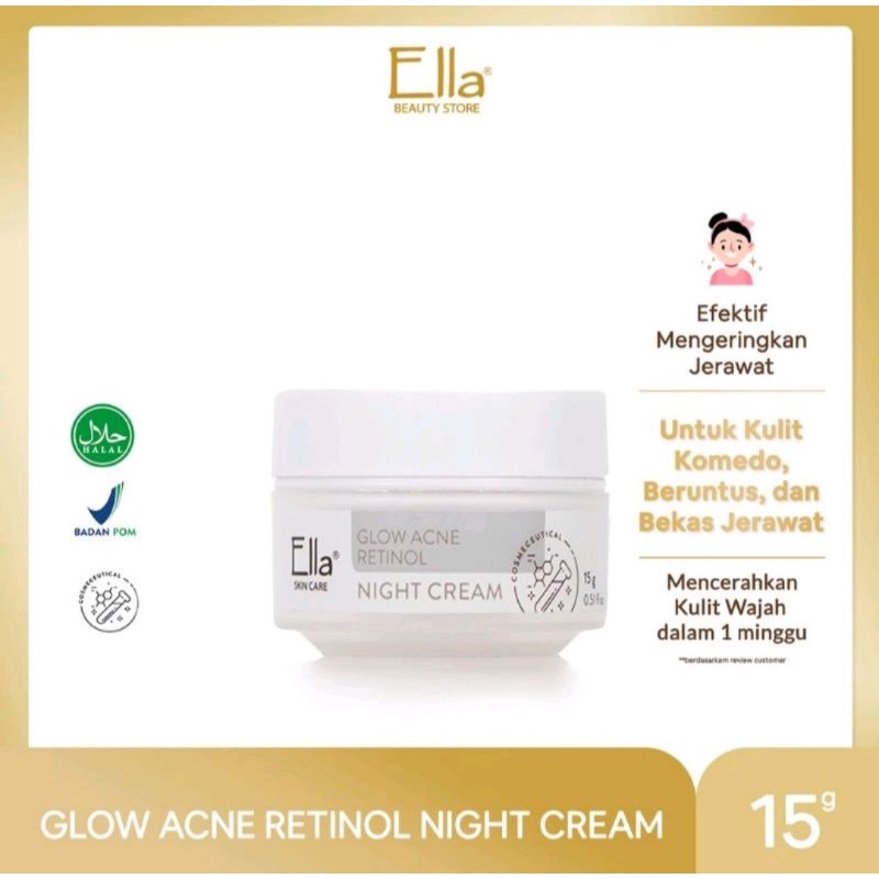 Ella skincare Acne Glow Retinol Night Cream -krim malam retinol untuk kulit berjerawat