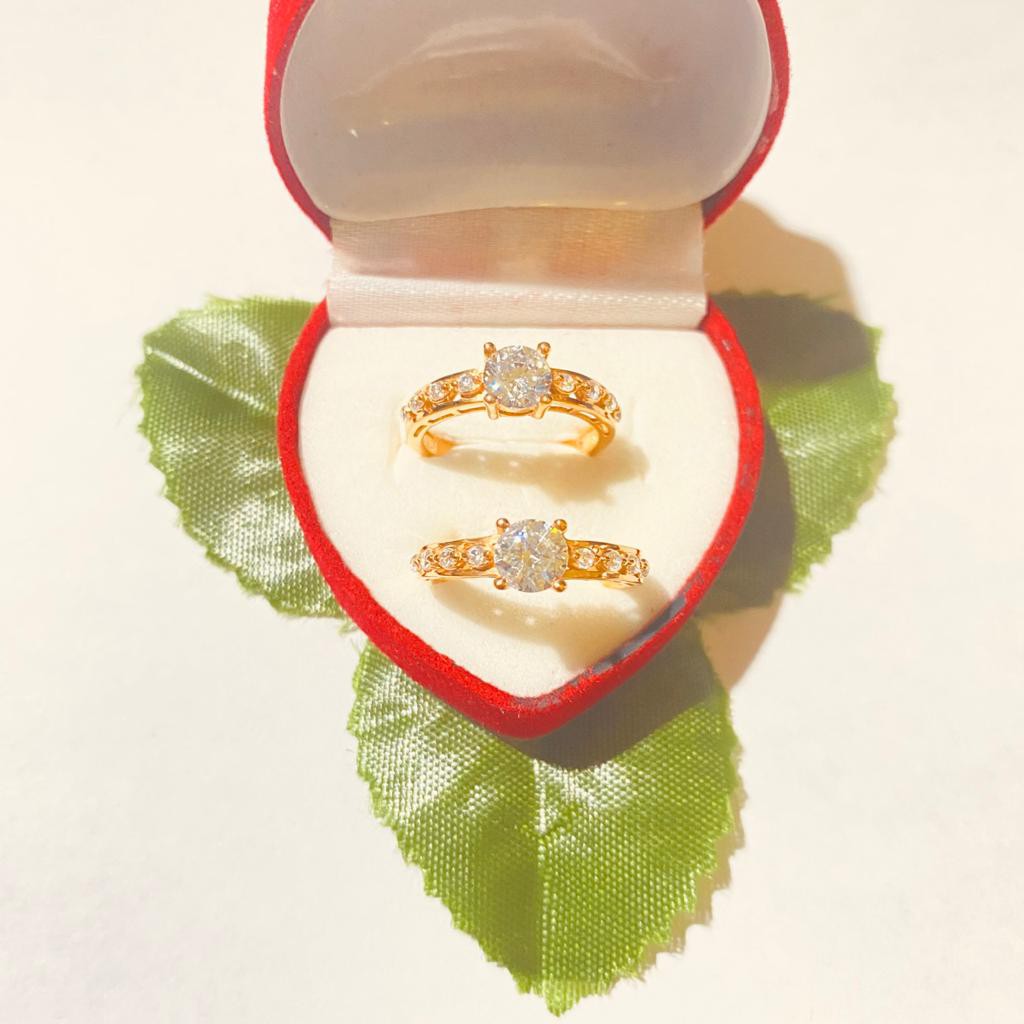 Cincin permata baris impor, perak 925, sepuh emas kuning