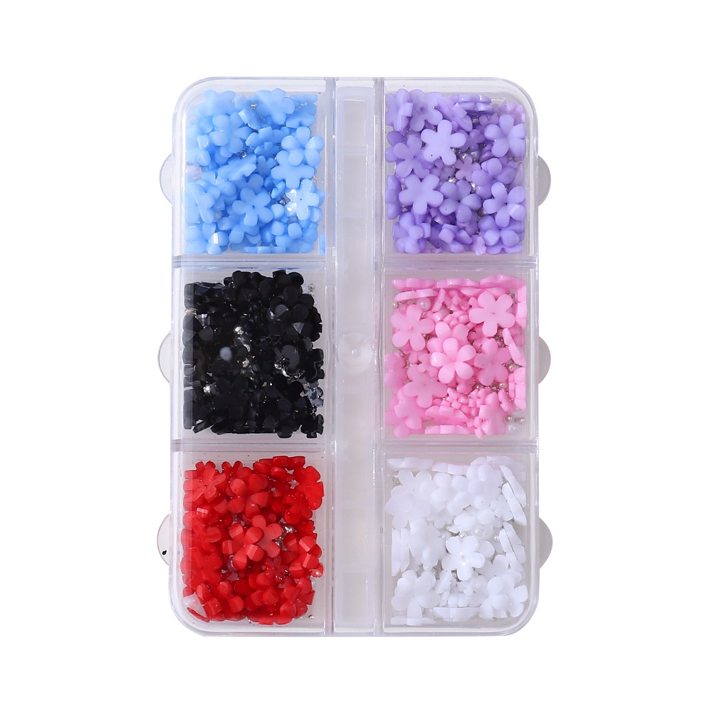 Kotak 6 Sekat / Kotak Manik-Manik Bunga Resin retro Warna-Warni Untuk Nail Art DIY