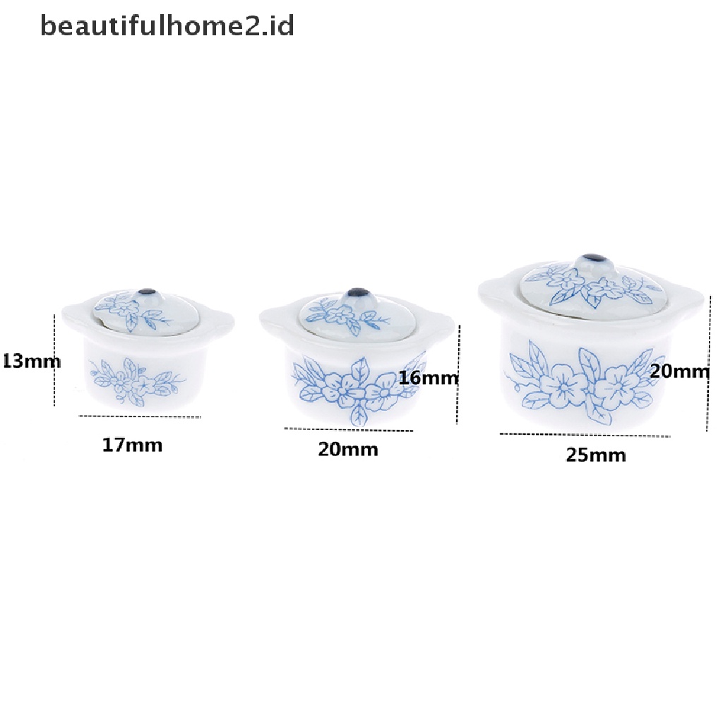 (Beautifulhome2.Id) 3pcs / Set Mainan Miniatur Panci Sup Skala 1: 12 Bahan Keramik Untuk Dekorasi Rumah Boneka