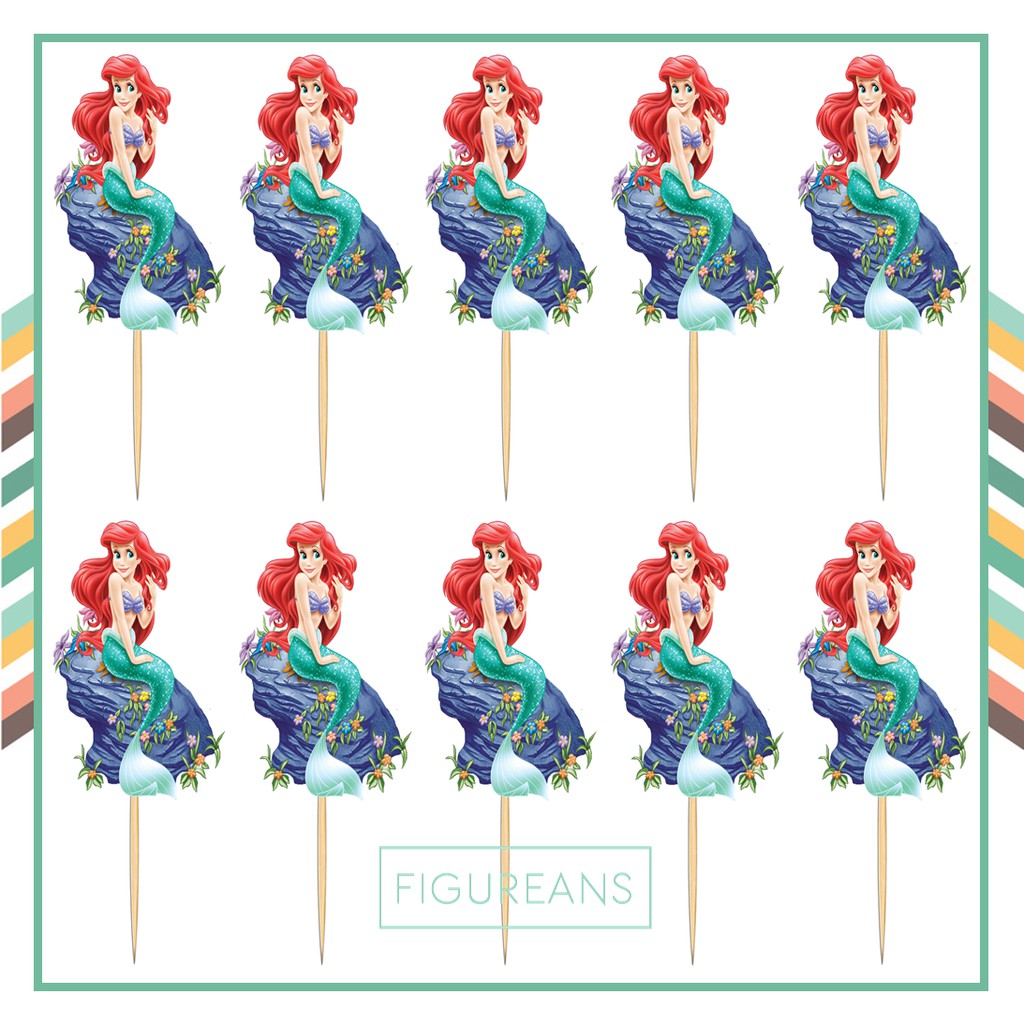 GROSIR PERLENGKAPAN PESTA MERMAID ISI 10 CUP CAKE TOPPER HIASAN KUE ULTAH
